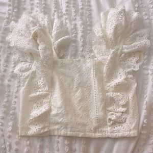 Altards State EMB WHITE RUFFLE TOP